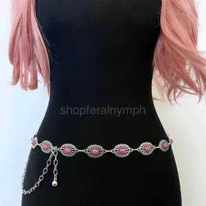 Silver Y2K Pink Stone Concho Waist Chain Belt, Fits 24.5-42.5 Inches, X7GA1298 thumbnail 4