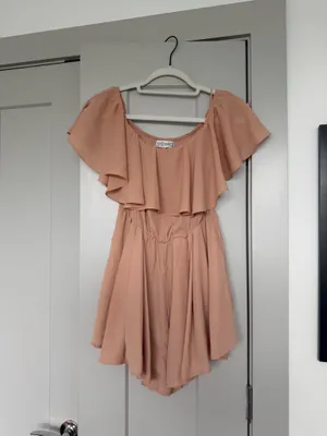 Showpo Blush/Peach Off-Shoulder Ruffled Mini Dress - Size 8 thumbnail 2