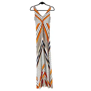 Windsor White Maxi Dress with Orange & Navy Stripes Sz S thumbnail 2