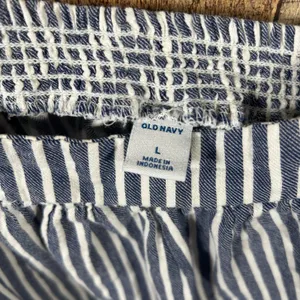 Old Navy Blue White Striped Ruffle Strap Linen Cotton Top Large Coastal Nautical thumbnail 4