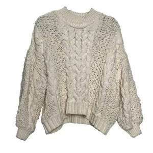 POL Chunky Knit Crew Neck Pullover Sweater Cream Size Small thumbnail 1