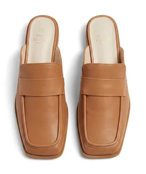 Oasis Society California Tan Vegan Leather Square Toe Block Heel Mules Size 10 thumbnail 1