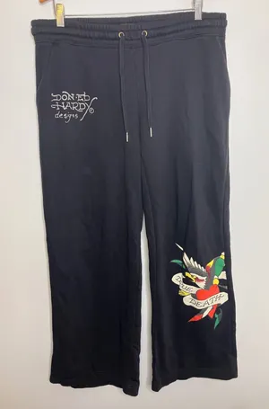 Ed Hardy Sweatpants Womens XL Black Excellent True Death Eagle Glitter Logo thumbnail 1