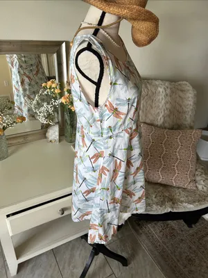 Tom tom white novelty, dragonfly, print, cotton, outdoor mini dress XS thumbnail 10