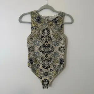 Free People Intimately cream, yellow & navy paisley open back bodysuit S thumbnail 2