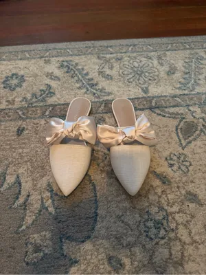 Copper Key Ivory Pointed-Toe Slide Mules with Satin Bow thumbnail 3