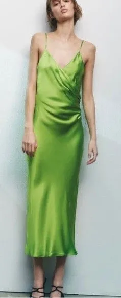 ZARA Slip Dress Lime Green Viral thumbnail 1