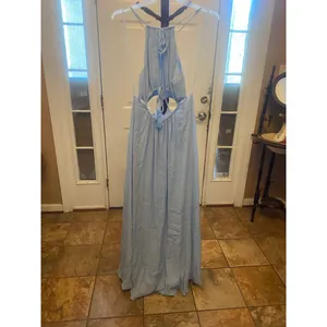 Women A Peach Light Blue Cutout Halter Maxi DressL thumbnail 7