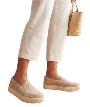 Vince Camuto Relinsta Beige Crochet Knit‎ Platform Slip On Loafers Size 9.5M thumbnail 1