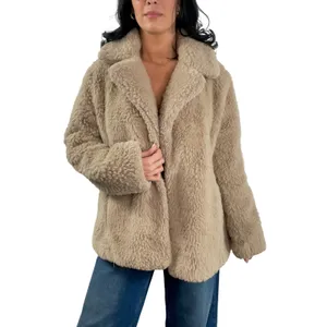 Avec Les Filles Tan Dove Brown Faux Fur Coat Size Small Notch Collar thumbnail 3