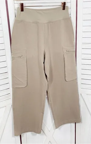 Sage Collective Textured Cargo Pocket Crop Pants Kahki Tan Small Utility Casual thumbnail 1
