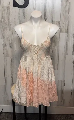 Lulus Crochet Bust Tie Dye Backless Mini Dress Womens Small Peach Ivory Boho thumbnail 1