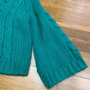 Express Green Cable Knit Cardigan‎ Sweater Shawl Collar Bell Sleeve Women's M thumbnail 3