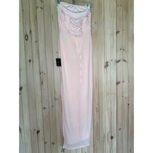NWT Lulus Stunning Concept Light Pink Mesh Rhinestone Strapless Maxi Dress Sz M thumbnail 8
