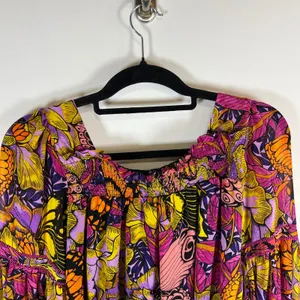 Alexandra Farmer for Anthropologie Butterfly Floral Smocked‎ Blouse Pink XS Boho thumbnail 10