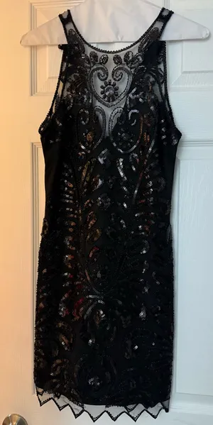 Black Beaded Sleeveless Mini Dress thumbnail 1