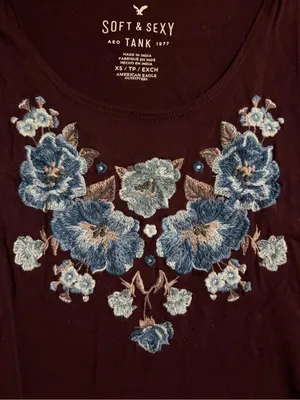 Aerie Soft & Sexy Floral Embroidered Tank - Dark Plum thumbnail 2