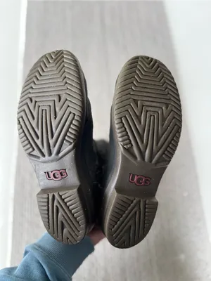 UGG Black Leather Gray Wool Side Zip Moto Boots Booties Size 7 thumbnail 4