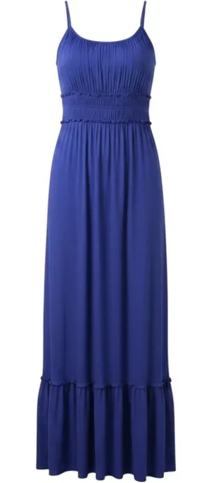 Spense PurpleSmocked Maxi Dress Braided Straps Ruffle Hem Size L Womens thumbnail 1