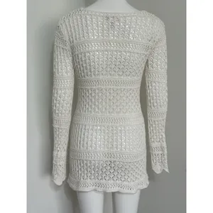 Women's Crochet Cover Up 100% Cotton Beachy Long Sleeve Size M Cottagecore thumbnail 6