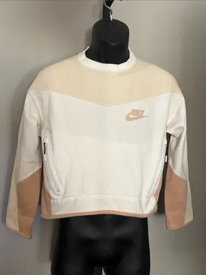 Nike Small Cream and Rose Gold Colorblock Crewneck Crop Sweatshirt thumbnail 1