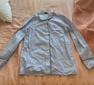 J. Crew Light Blue Button-Up Top with Black Trim thumbnail 1