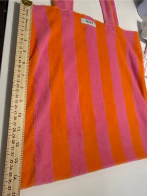 NWT Avara Pink Orange Striped Terry Cloth Beach Tote Bag‎ Pool,Vacation,Carryall thumbnail 5