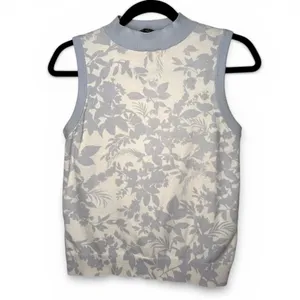 Ann Taylor M mock neck sleeveless top Floral Tank Knit sweater baby blue thumbnail 2