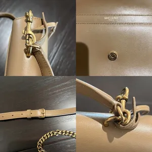 YSL Sunset Top Handle Medium Smooth Leather Shoulder Bag in Dark Beige thumbnail 5