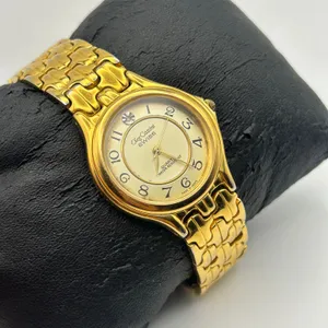 Vintage Oleg Cassini Gold-tone Basket Weave Quartz Watch, Working New Battery thumbnail 4