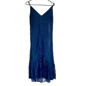 NWT Lulus Zahria Navy Blue Lace Button Front Midi Dress - Size Large thumbnail 2