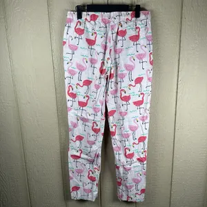 The Company Store Pajama Set Women Medium Pink Poplin Flamingo Long Sleeve Pants thumbnail 6