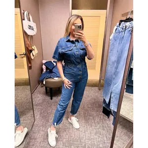 FREE PEOPLE Marci Denim Jumpsuit in Wash Sapphire Blue Size Large thumbnail 11