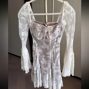 HOUSE OF CB Analissa Long Sleeve Lace Minidress In Cream XS thumbnail 3