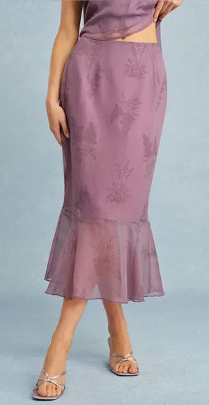 Rihoas Purple Floral Mermaid Midi Skirt thumbnail 1