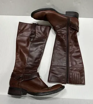 Born Riding Boots Womens 7.5 Brown Leather Knee High Zip Strap Block Heel W62417 thumbnail 1