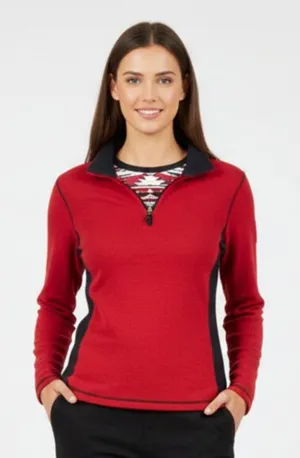 Ralph Lauren Red & Black Ribbed Zip Neck Long Sleeve Logo Patch Top L thumbnail 1