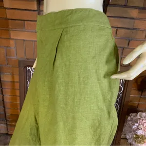 Veiled Nyc Olive Green Pleated Linen Straight Leg Trousers (Xxl) thumbnail 7