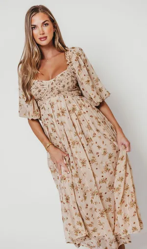 Worth | Harlow Maxi Dress in Neutral Floral, Small thumbnail 1