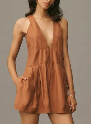 Anthropologie Sleeveless V-neck Pinafore Romper, Size S thumbnail 1