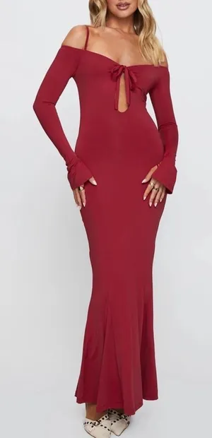Princess Polly Lucillea Long Sleeve Maxi Dress Red thumbnail 1