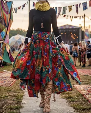 Vintage Women’s Maxi Skirt Floral Boho Layered Festival Whimsigoth Size XS NWT thumbnail 1