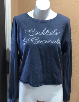 Zoe + Liv cocktails and coconuts blue cropped sweatshirt thumbnail 1