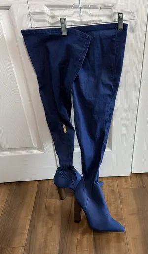 Cape Robbin Over The Knee Denim Boots Womens Size 8.5 Blue Block Heel Thigh High thumbnail 1