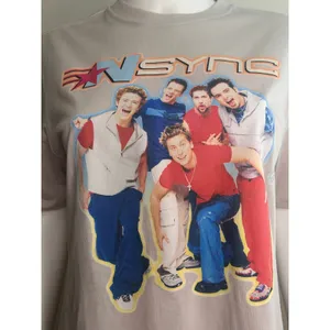 NSYNC 2000s Boy Band Oversized Graphic Tee‎ Cream Mineral Wash Women Small NWOT thumbnail 3
