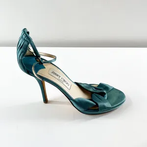 Jimmy Choo Marion Satin Knotted Ankle Strap Platform Stiletto Sandals Green 38 thumbnail 3