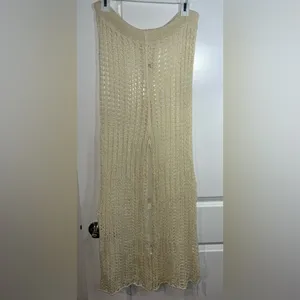Odiva NWT Crochet Pullover Swimwear Cover Up Pants Size Large in Crème Color thumbnail 2