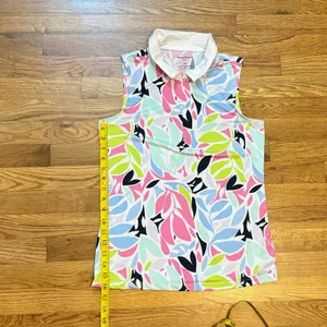 Tommy Bahama Golf Womens Small Tropical Floral Sleeveless Athletic Collared Top thumbnail 6