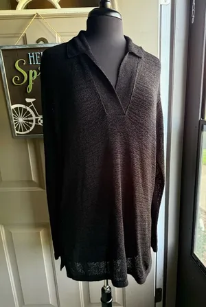 Vintage 111 State collared black semi see through tunic sweater, size medium thumbnail 1