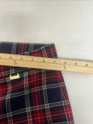 Anne Klein Red and Navy Plaid pull on pants Stretchy thumbnail 4